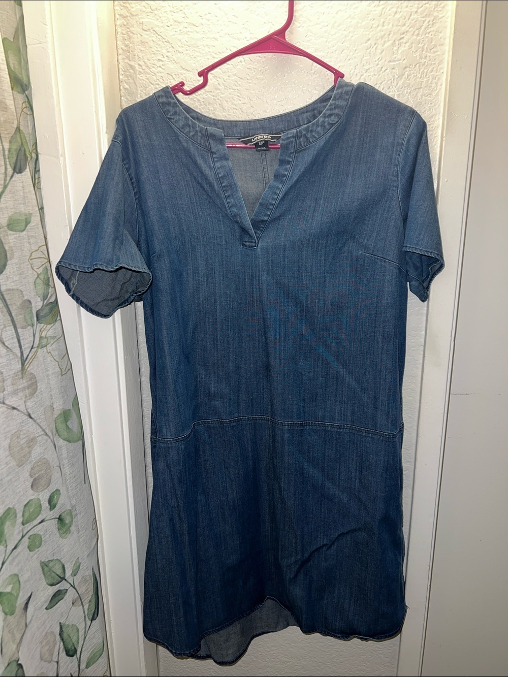 Lands End Chambray Shift Dress - Dark Blue
